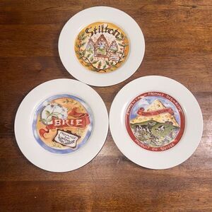 Set of 3 RESTORATION HARDWARE 7.5" Cheese Plates Stilton Brie Emmental Appetizer